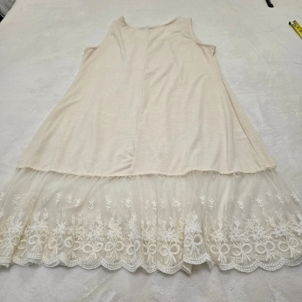 Reborn Cream Lace Trim Layering Tank Dress 1XL Sleeveless Floral Scalloped Hem - Picture 9 of 9
